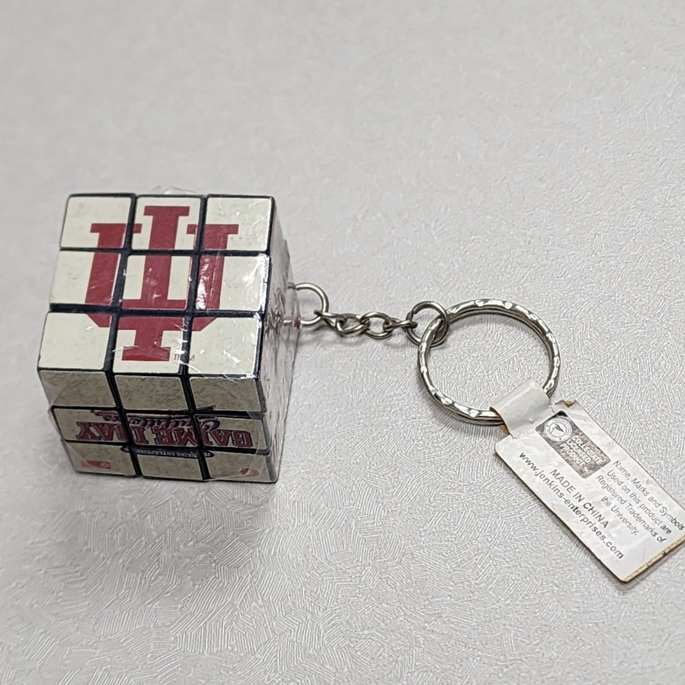 Vintage IU Indiana University Hoosiers Rubik's Cube Key Chain New In Packaging